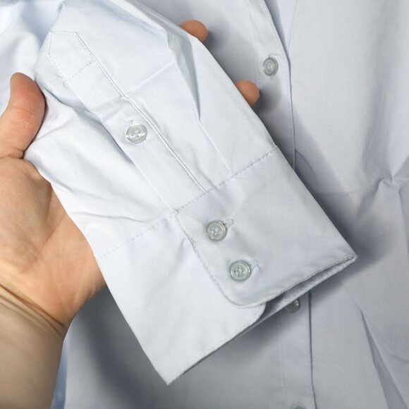 Forever 21 Stretch Poplin Dress Shirt Collared Office Button Down Light Blue - Picture 7 of 8